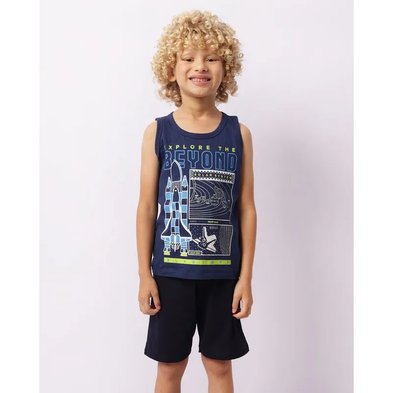 Pijama Infantil Curto Estampa Frontal Marinho 6