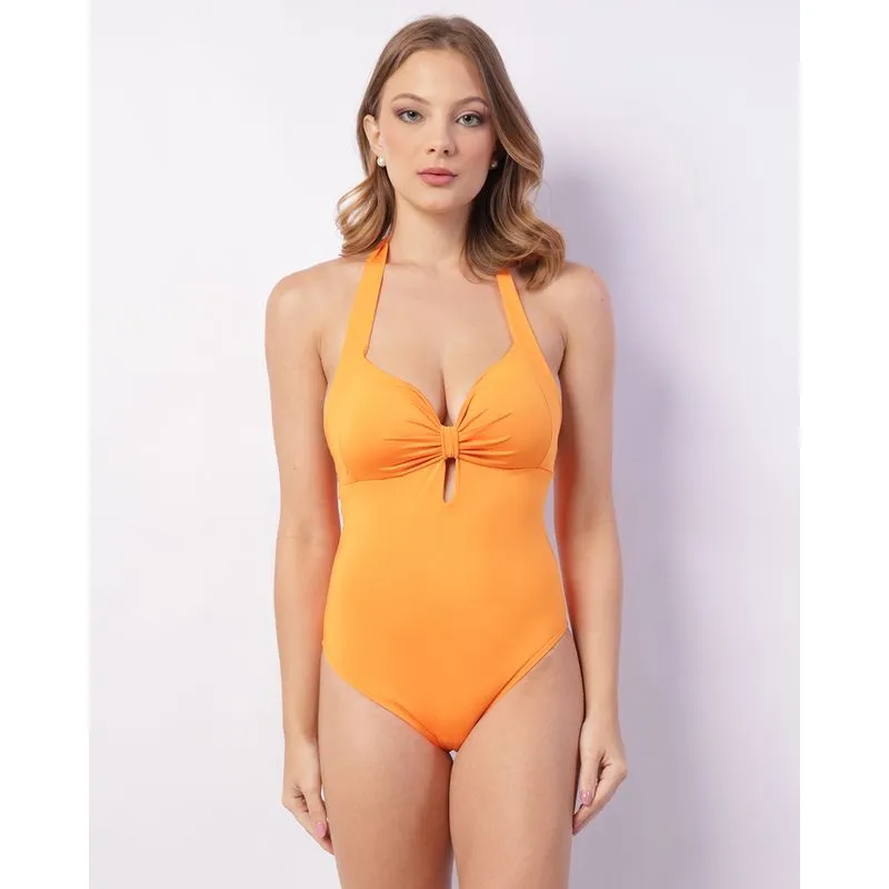 Maiô Feminino Liso Recorte Vazado Bojo Removível Laranja GG