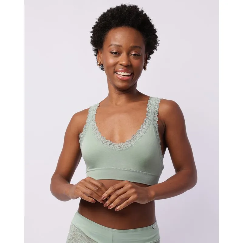 Sutiã Feminino Top Bojo Removível com Renda Verde P