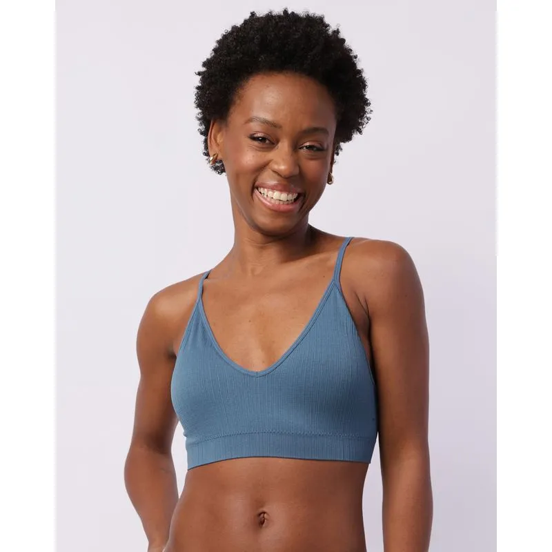 Sutiã Feminino Top com Bojo Removível Canelado Azul G