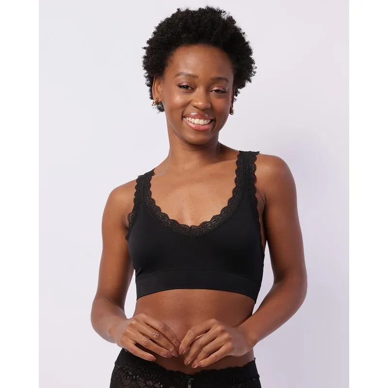 Sutiã Feminino Top Bojo Removível com Renda Preto GG