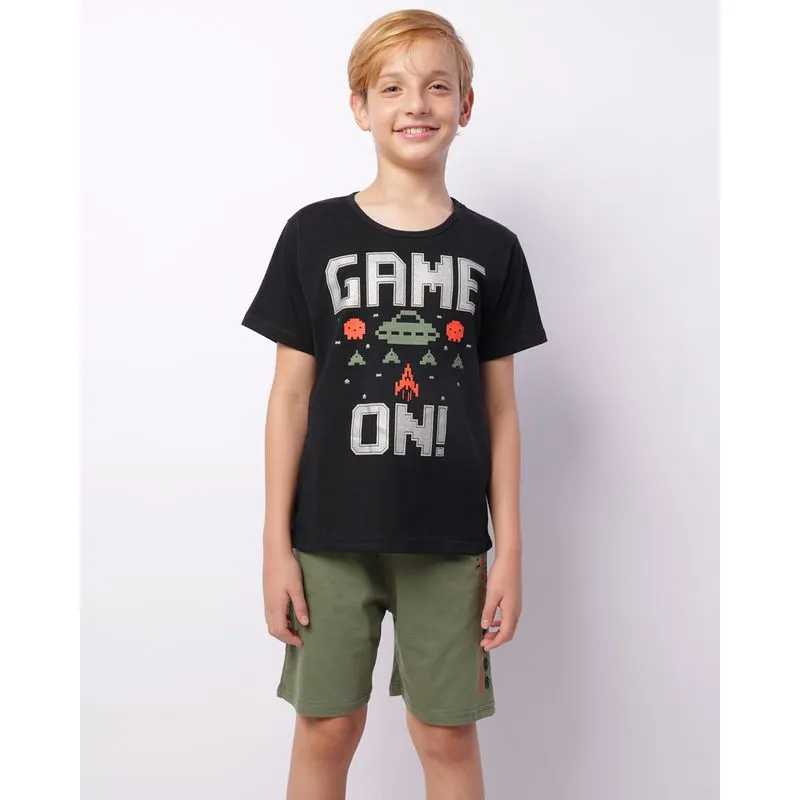 Pijama Juvenil Curto Estampa Game Preto 14