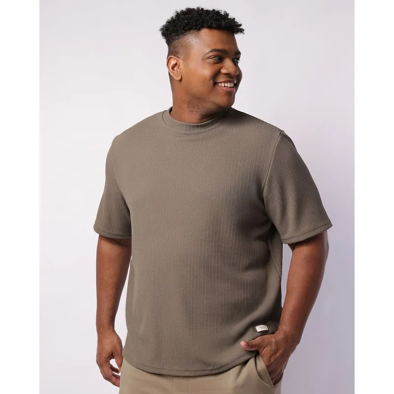 Camiseta Plus Size Masculina Texturizada Básica Verde G3