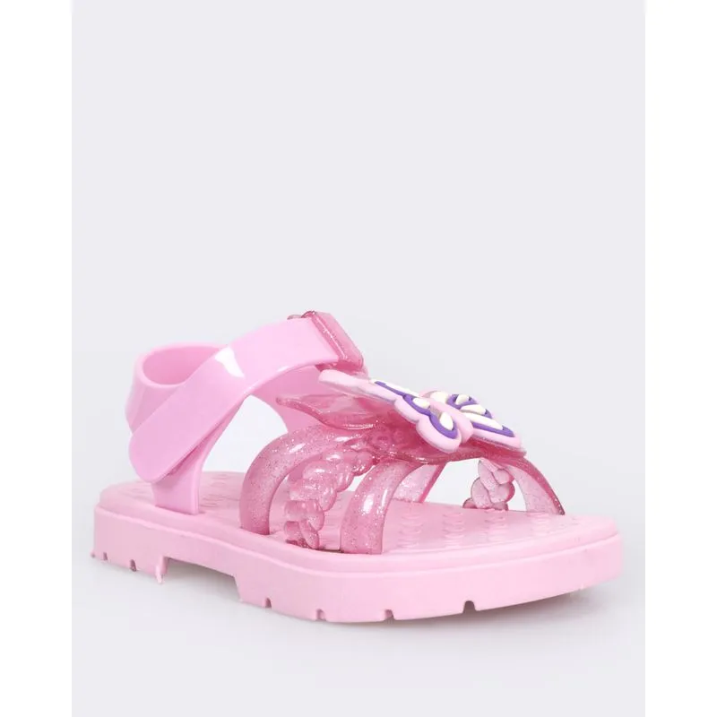 Sandália Bebê Papete Tiras Glitter Com Aplicação Rosa 21/22