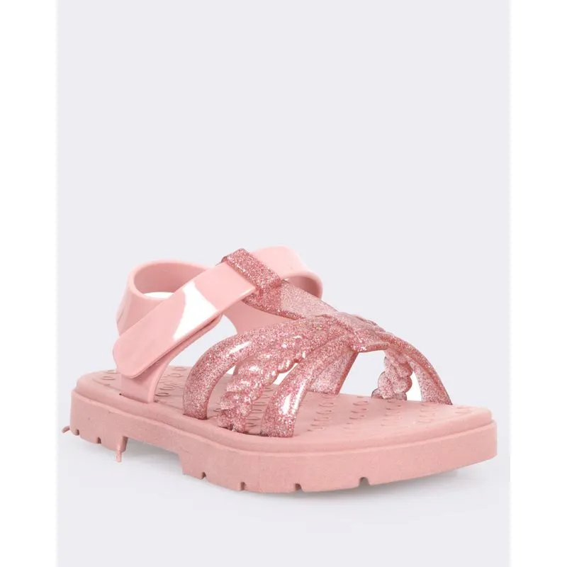 Sandália Bebê Papete Tiras Com Glitter Rosa 21/22