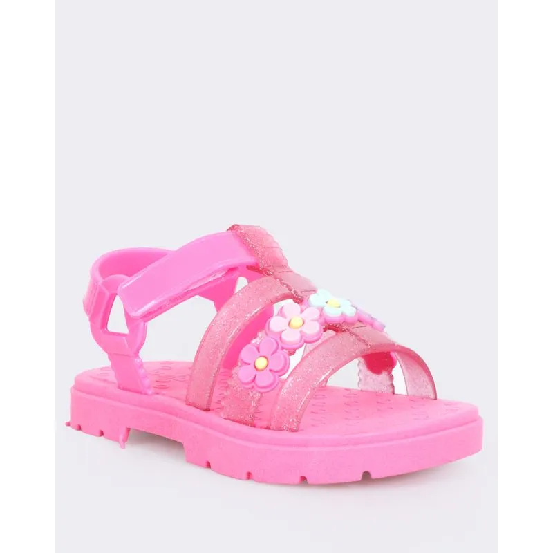 Sandália Bebê Papete Glitter Com Aplicação Rosa 21/22