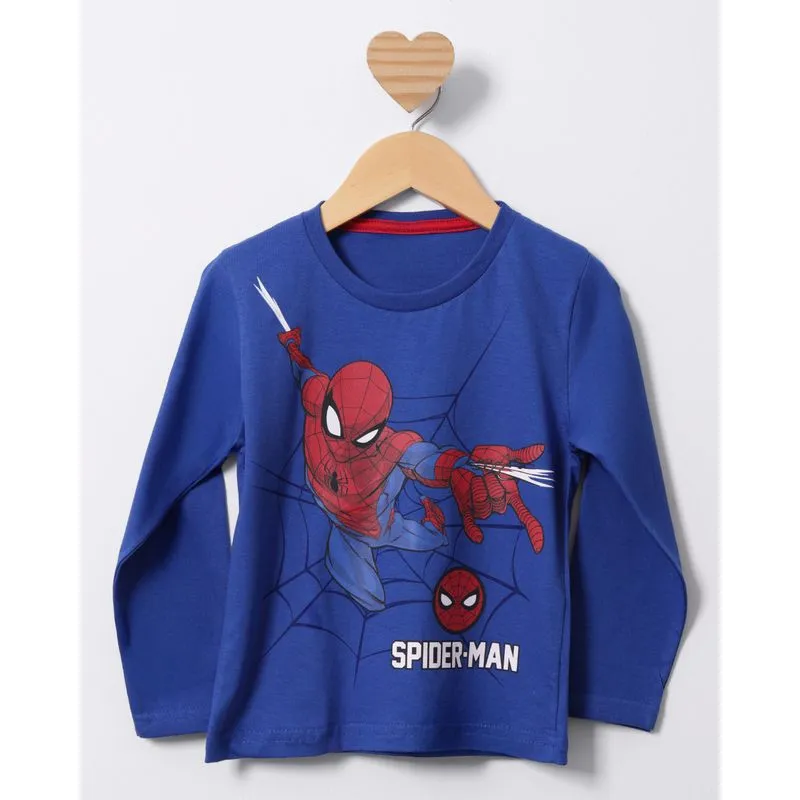 Camiseta Bebê Marvel Homem Aranha Manga Longa Azul 2