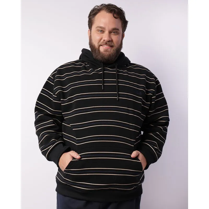 Blusão Moletom Plus Size Masculino Com Capuz Listrado Preto G1