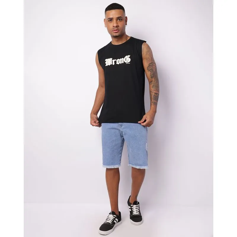 Bermuda Jeans Masculina Reta Vizzy Destroyed Azul 44