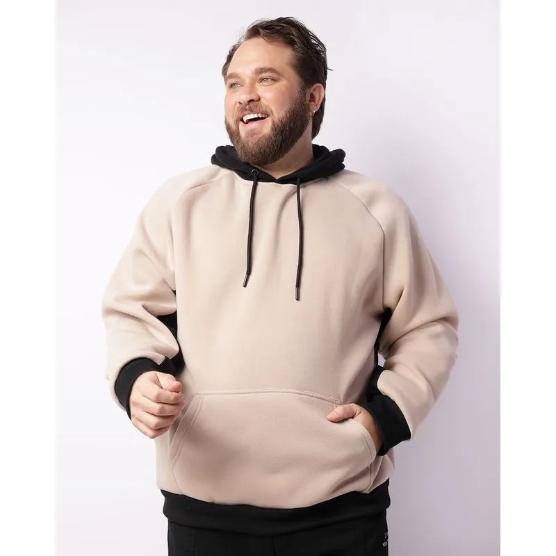 Blusão Moletom Plus Size Masculino Com Capuz Bege G3
