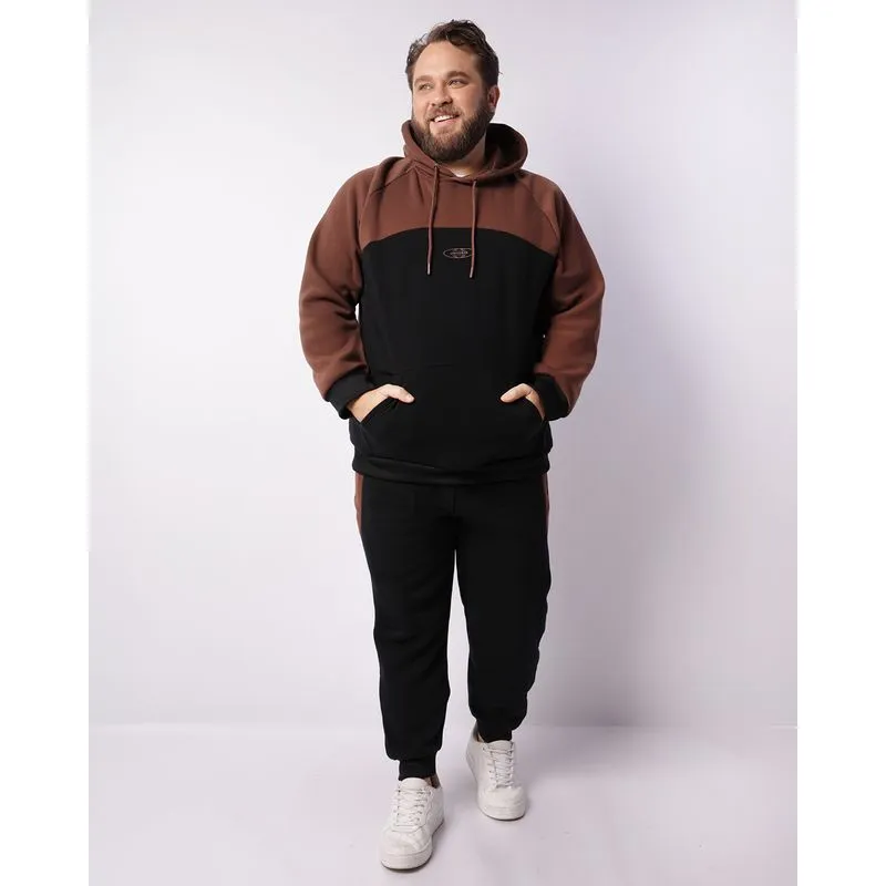 Calça Moletom Plus Size Masculina Jogger Bolso Com Zíper Preta G3