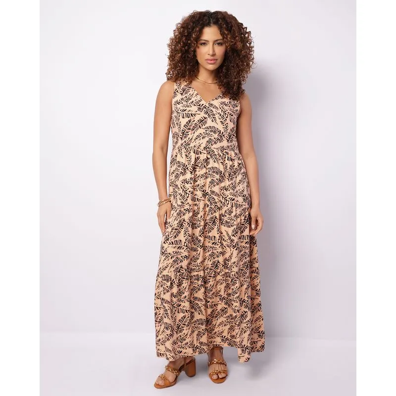Vestido Feminino Longo Viscose Três Marias Estampado Laranja GG