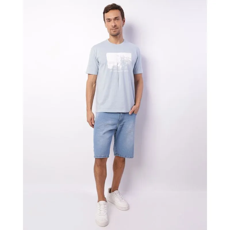 Bermuda Jeans Masculina Reta Azul 42
