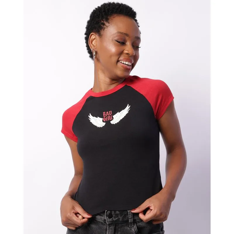 Blusa Feminina Cropped Manga Raglan Estampa Frontal Branca P