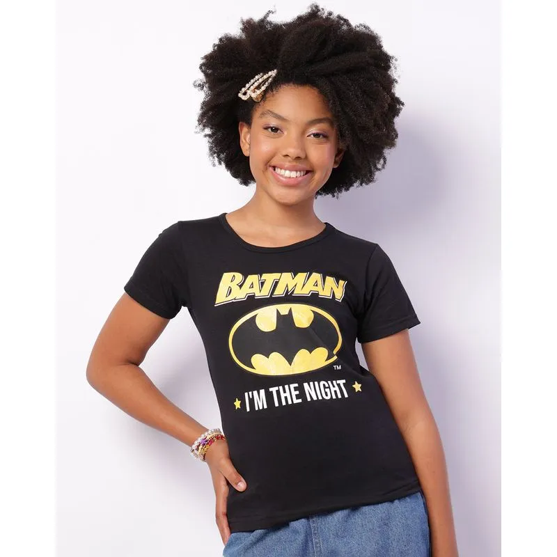 Camiseta Juvenil DC Comics Batman Manga Curta Preta 16