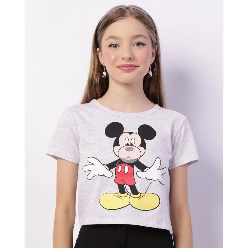 Camiseta Juvenil Manga Curta Disney Mickey Cinza 14