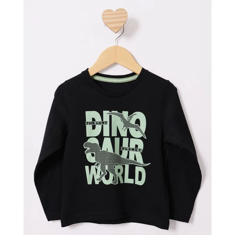 Camiseta Bebê Estampa Dinossauro Manga Longa Preta 3