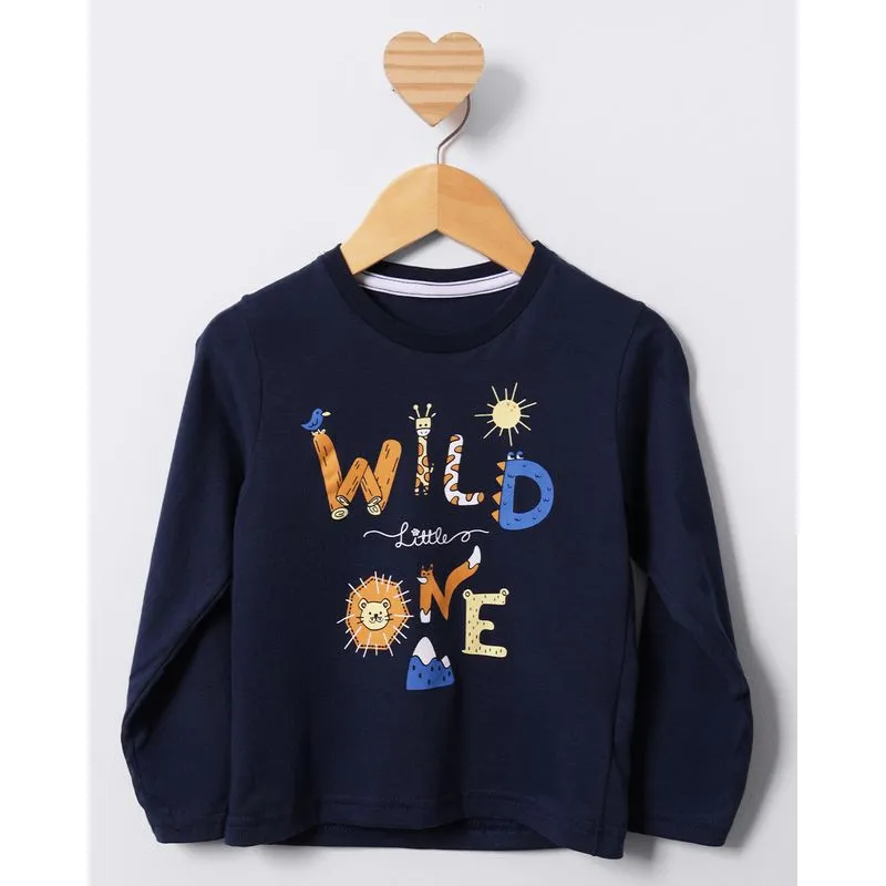 Camiseta Bebê Estampa Animais Manga Longa Marinho 3
