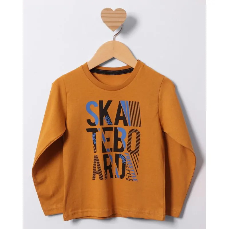 Camiseta Bebê Manga Longa Estampada Mostarda 1