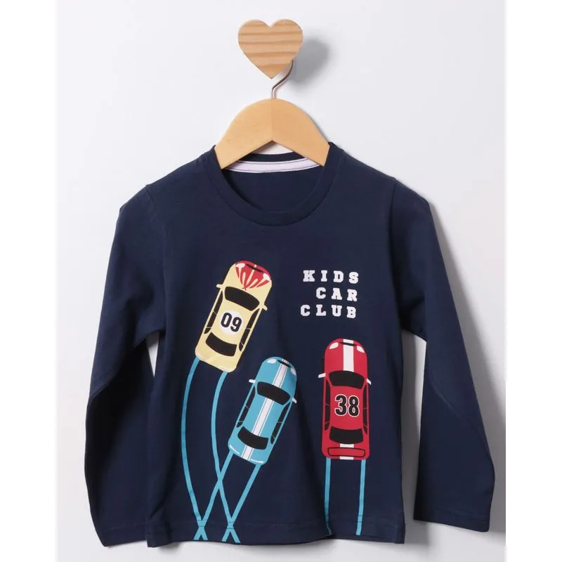 Camiseta Bebê Manga Longa Estampa Carros Marinho 1