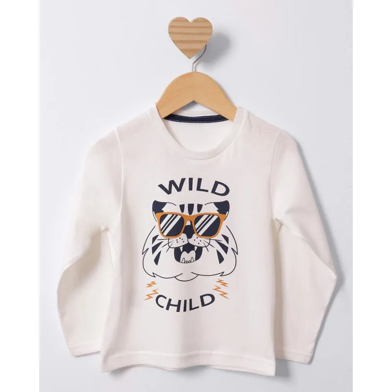 Camiseta Bebê Estampa Tigre Manga Longa Off White 2