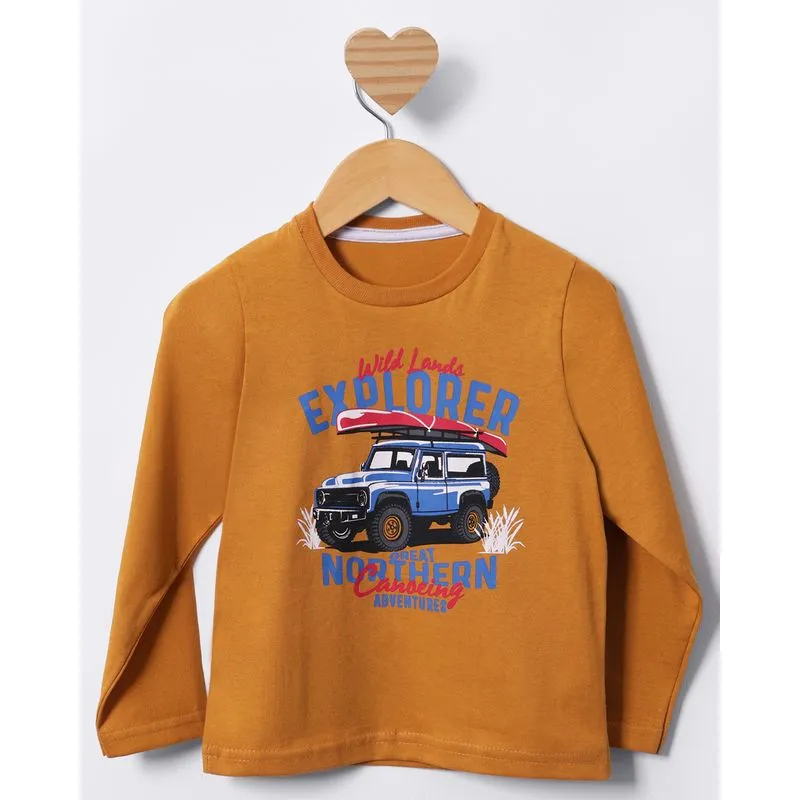 Camiseta Bebê Estampa Jeep Manga Longa Mostarda 2