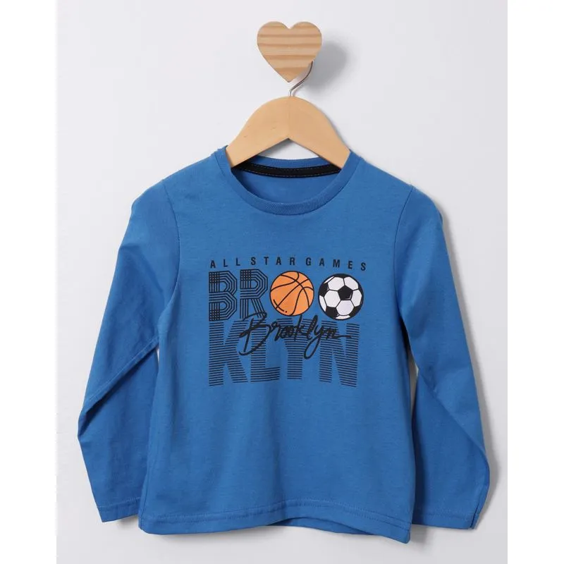 Camiseta Bebê Manga Longa Estampa Brooklyn Azul 3