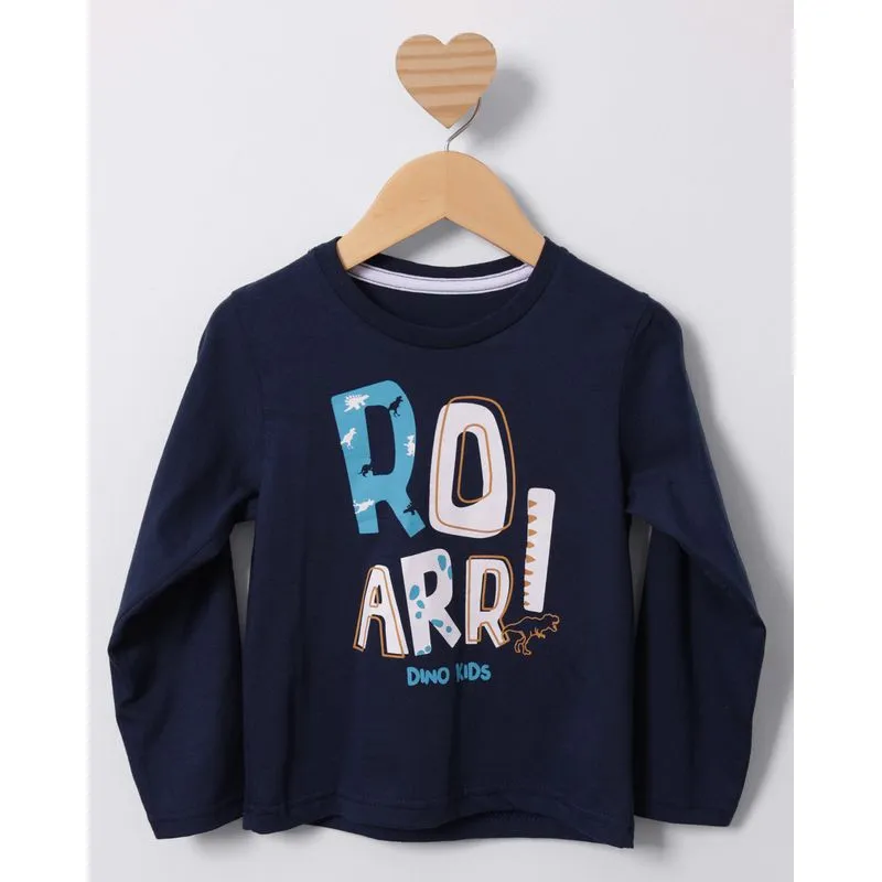 Camiseta Bebê Manga Longa Estampa Dinossauro Marinho 3