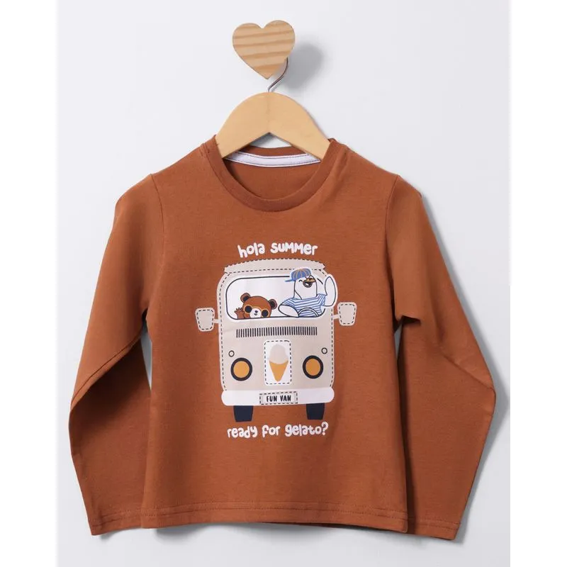 Camiseta Bebê Manga Longa Estampa Frontal Marrom 2