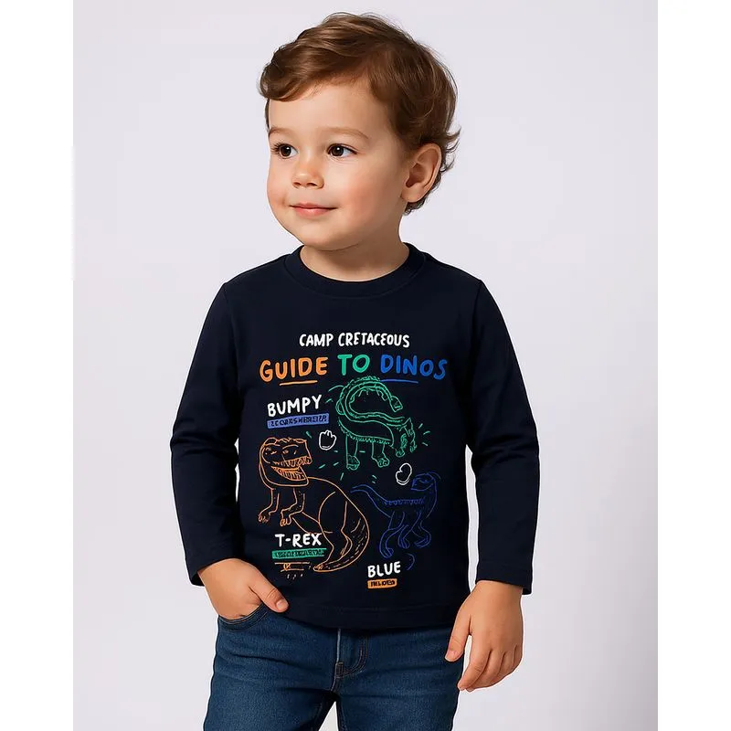 Camiseta Bebê Estampa Dinossauro Manga Longa Marinho 3