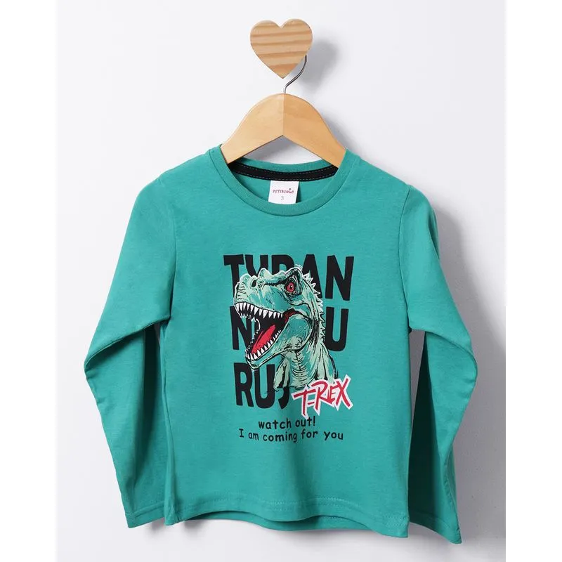 Camiseta Bebê Manga Longa com Estampa Dinossauro Verde 2