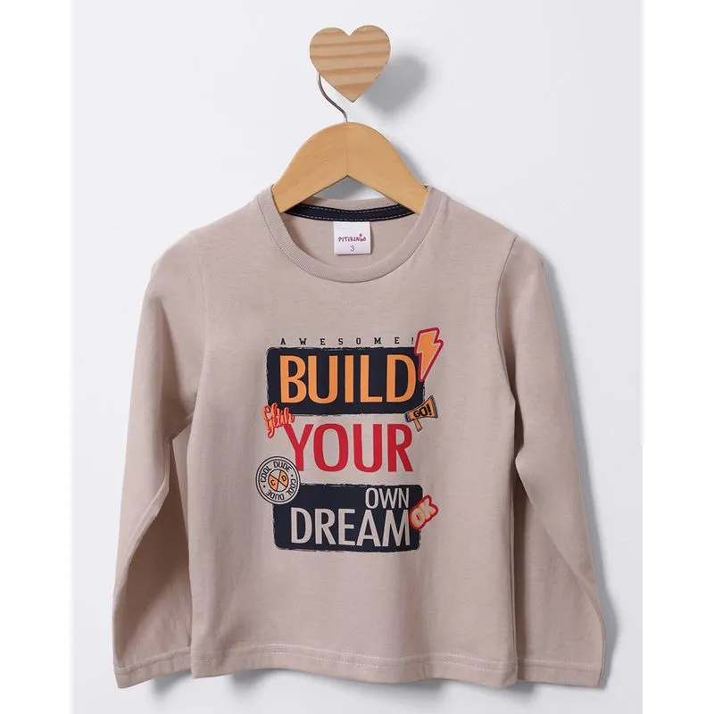 Camiseta Bebê Manga Longa com Estampa Bege 1