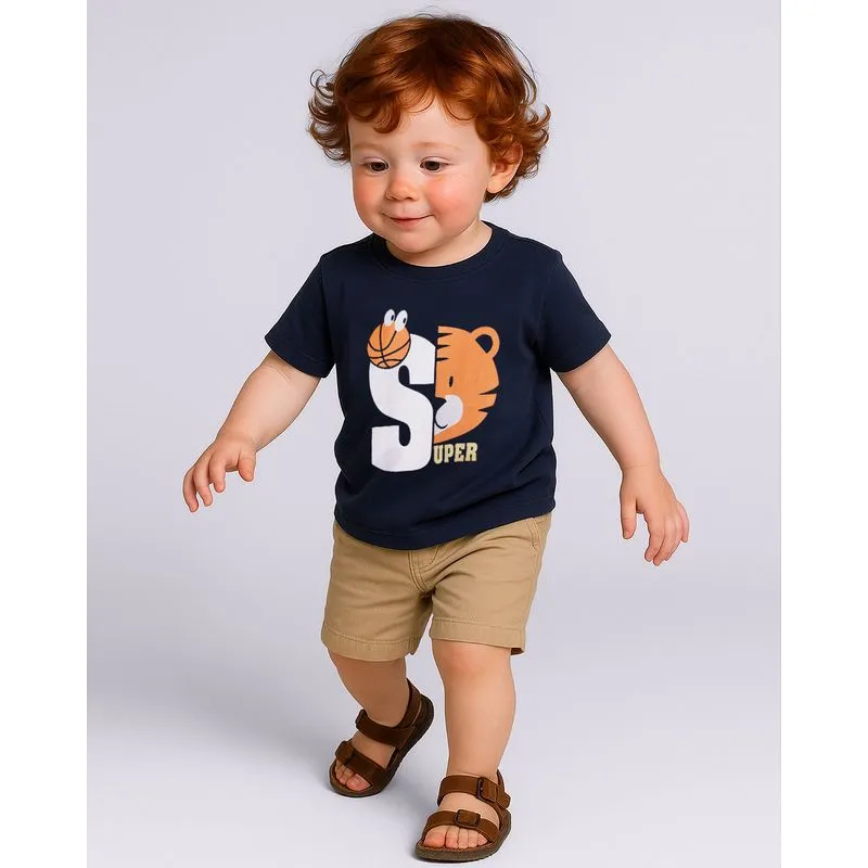 Camiseta Bebê Estampa Tigre Manga Curta Marinho 2