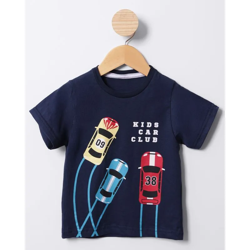 Camiseta Bebê Estampa Carrinhos Manga Curta Marinho 3