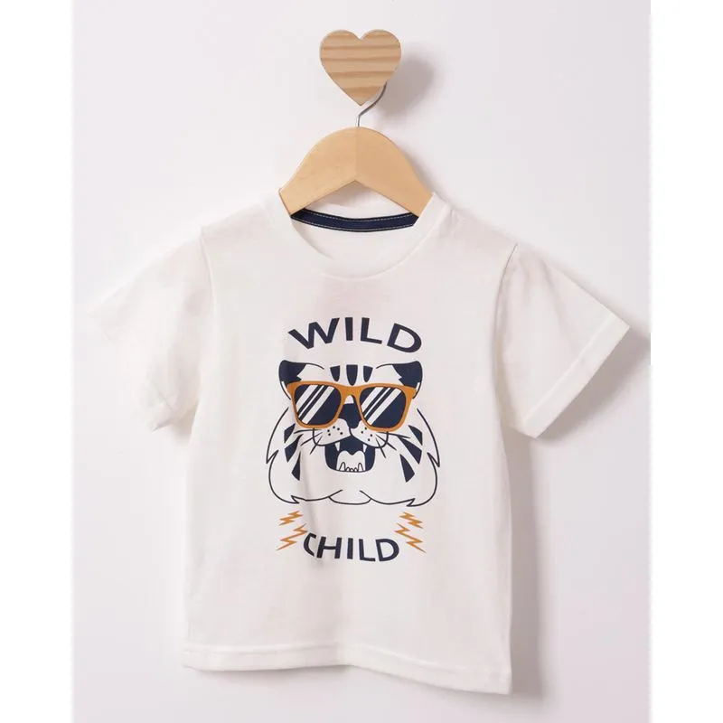 Camiseta Bebê Estampa Tigre Manga Curta Off White 1