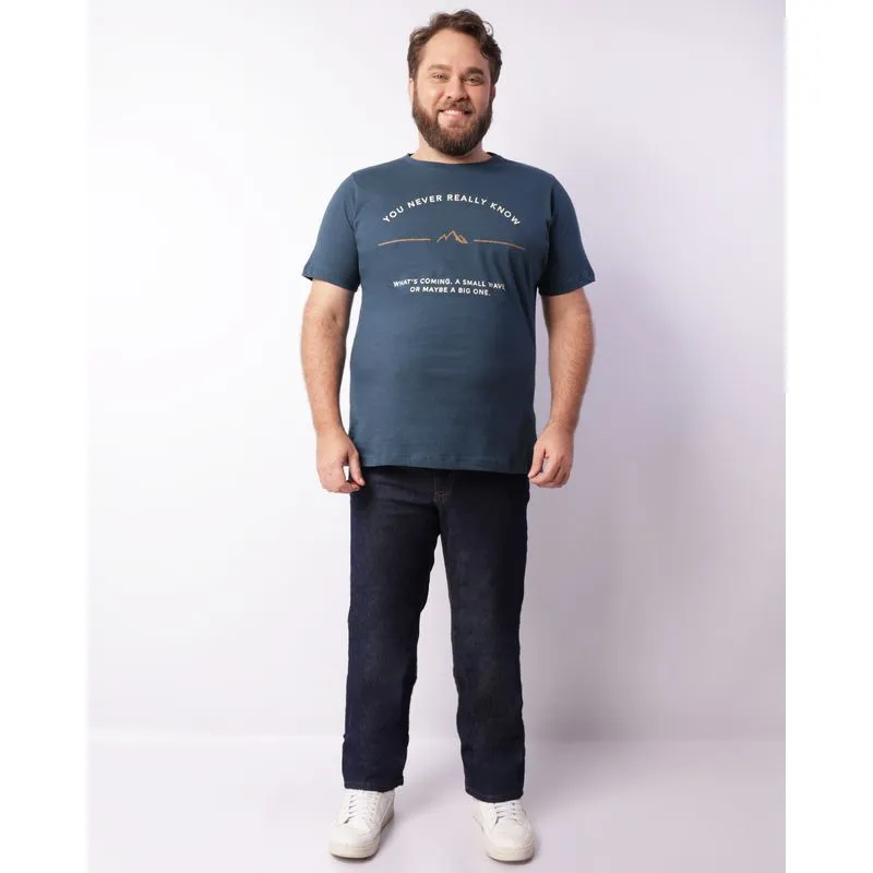 Calça Jeans Plus Size Masculina Reta Com Bolsos Pespontada Azul 54
