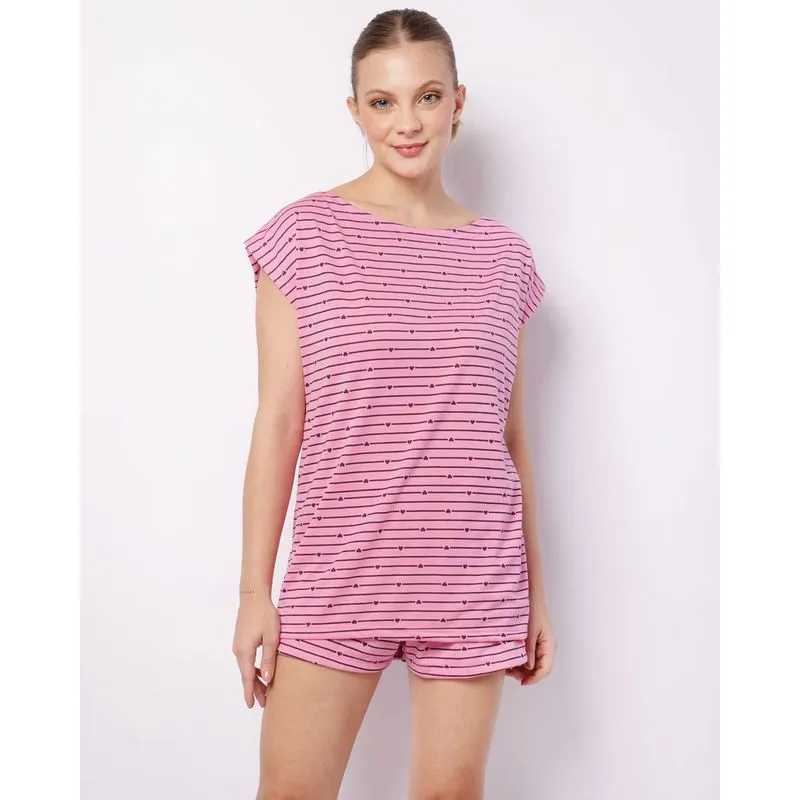 Pijama Feminino Curto Manga Japonesa Estampa Sortida Rosa G