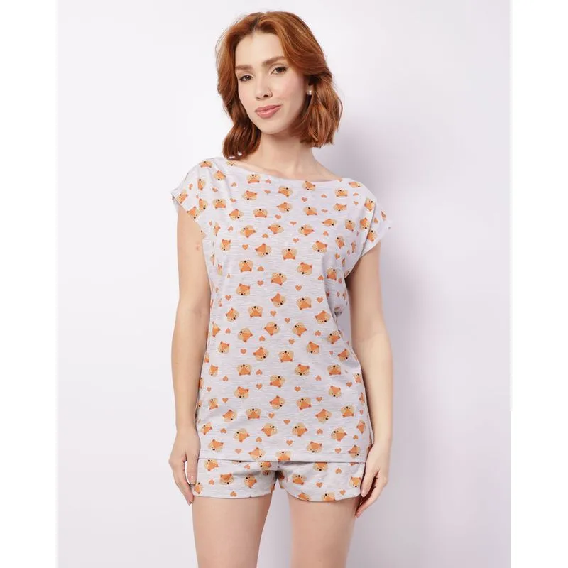 Pijama Feminino Curto Estampa Sortida Cinza Claro P