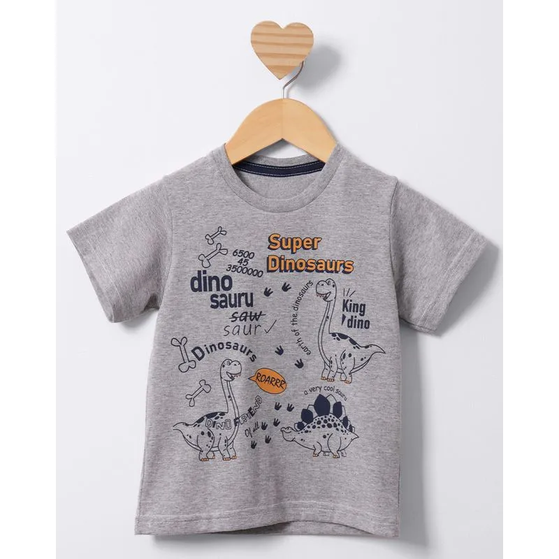 Camiseta Bebê Estampa Dinossauro Manga Curta Cinza 1