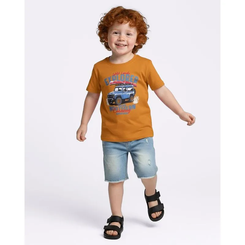Camiseta Bebê Manga Curta Estampada Mostarda 3
