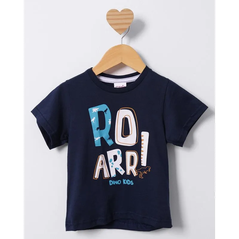 Camiseta Bebê Manga Curta Estampa Dinossauro Marinho 3