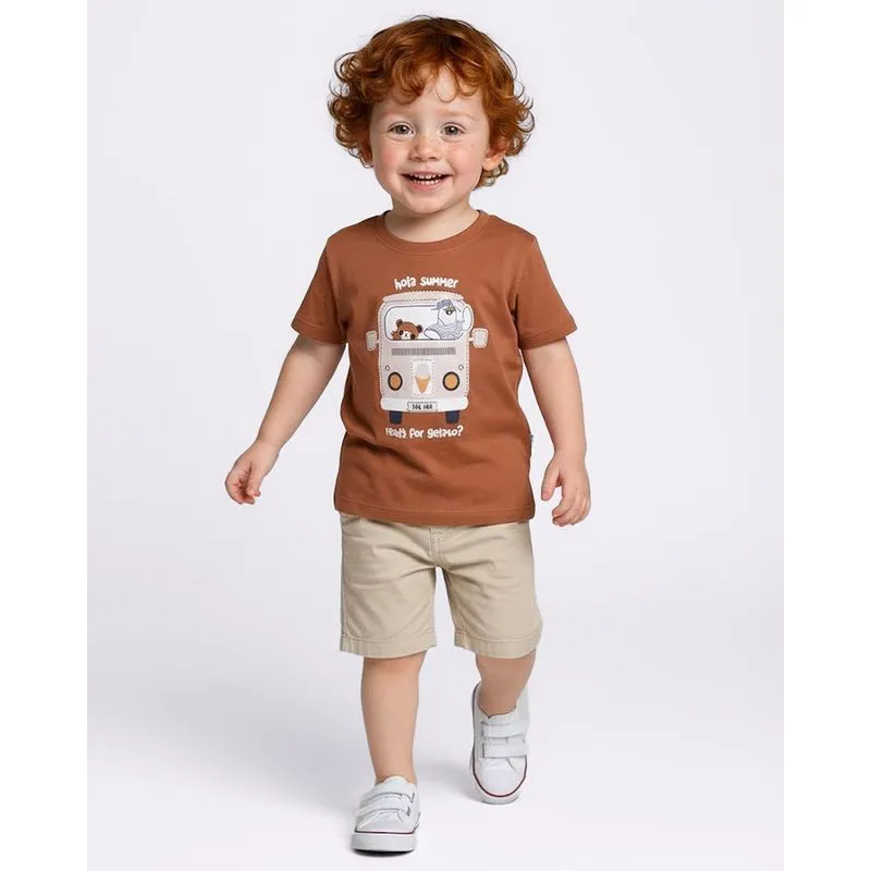 Camiseta Bebê Algodão com Estampa Õnibus Marrom 4