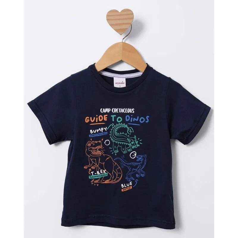 Camiseta Bebê Estampa Dinossauro Manga Curta Marinho 1