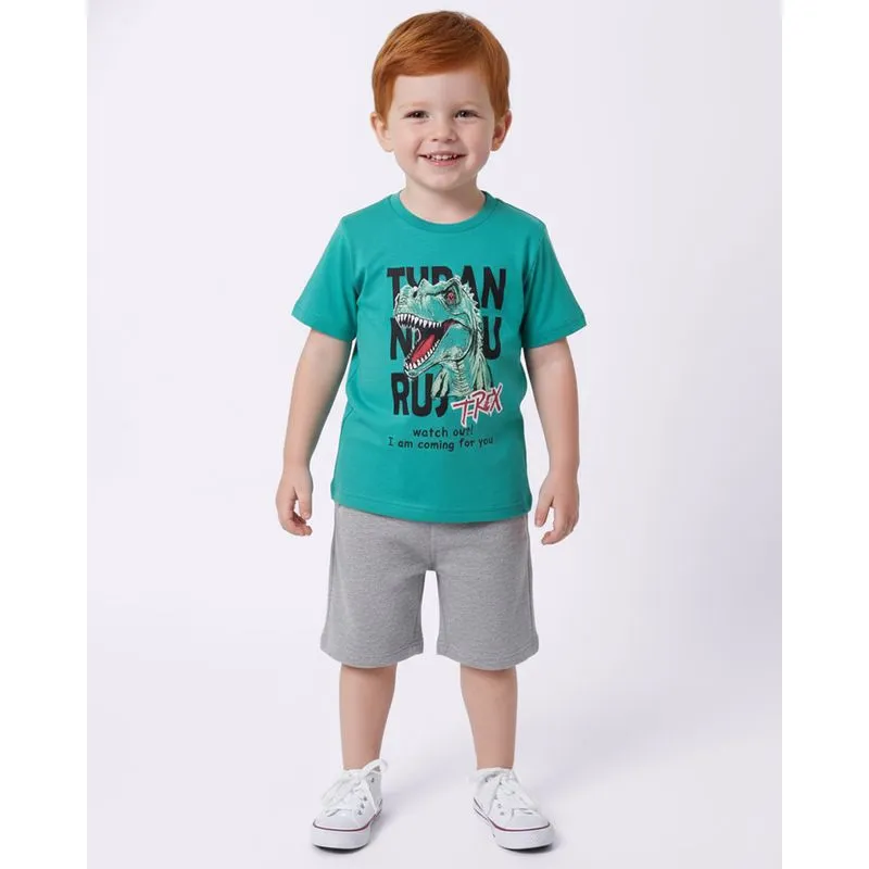 Camiseta Bebê Algodão Estampa Dinossauro Manga Curta Verde 2