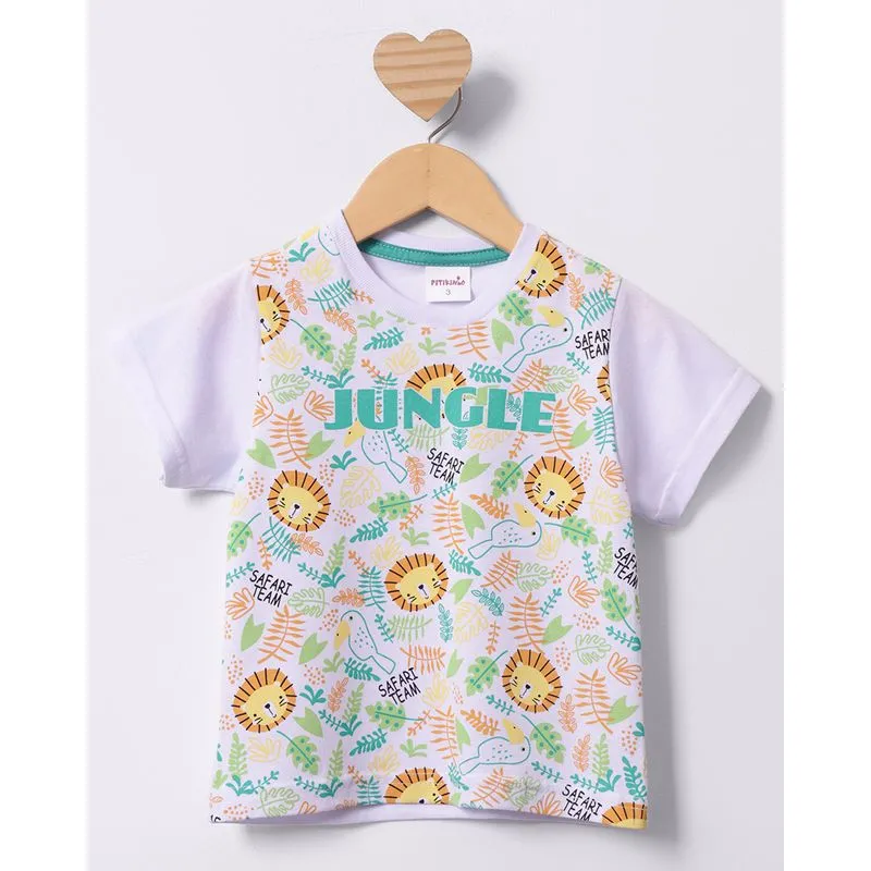 Camiseta Bebê Algodão Estampa Safari Manga Curta Branca 3