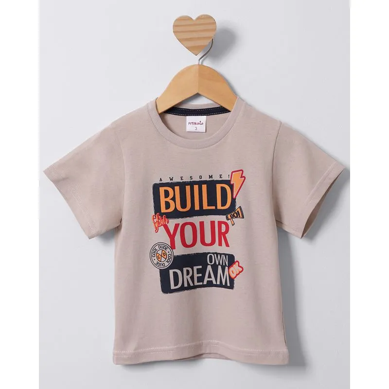 Camiseta Bebê Manga Curta com Estampa Bege 1