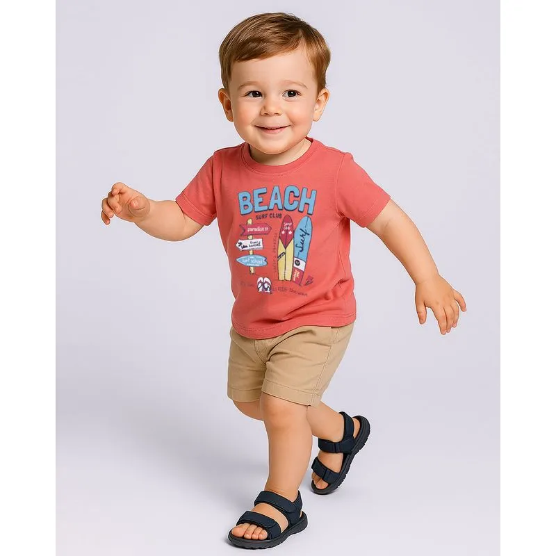 Camiseta Bebê Estampa Praia Manga Curta Laranja 3