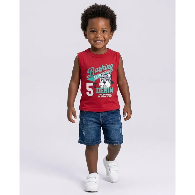 Regata Bebê Algodão Estampa Cachorrinho Vermelha 2