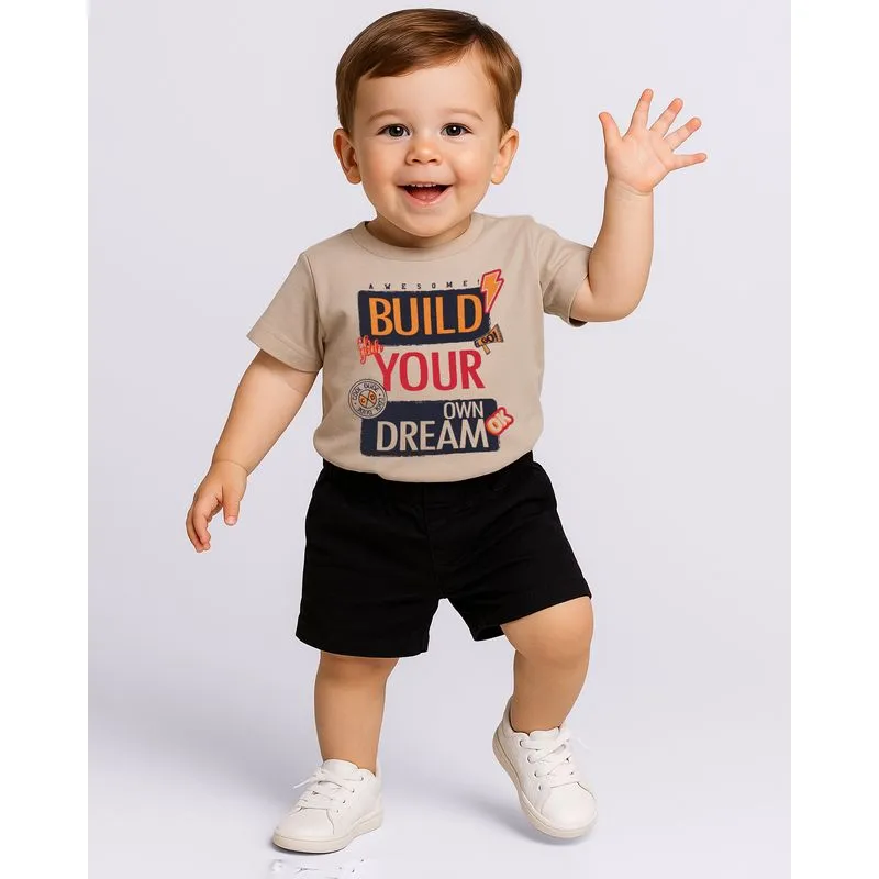 Camiseta Bebê Algodão com Estampa Manga Curta Bege 3