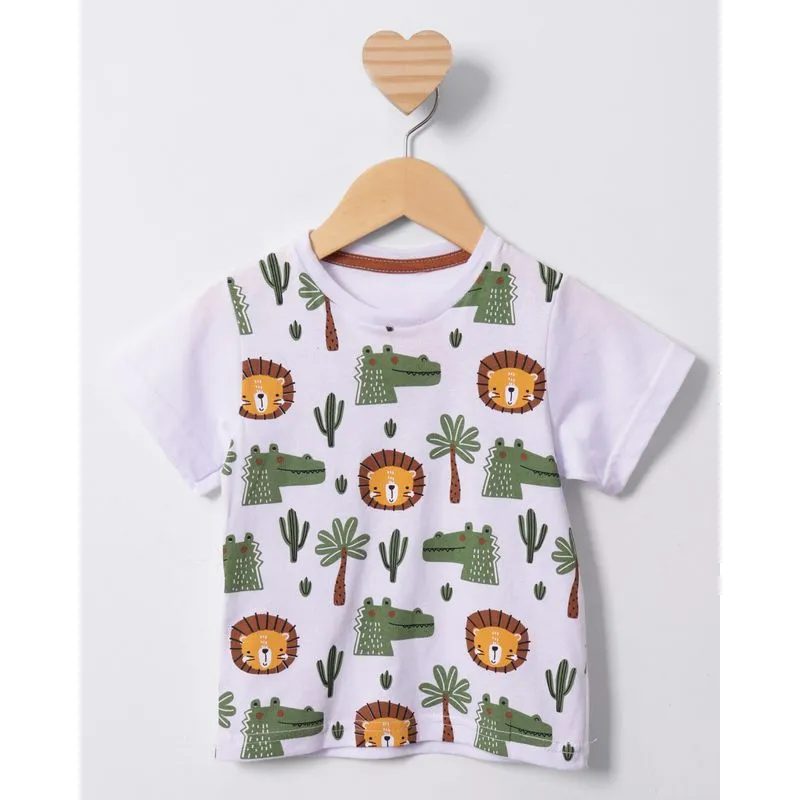 Camiseta Bebê Manga Curta Estampa Leão Branca 3